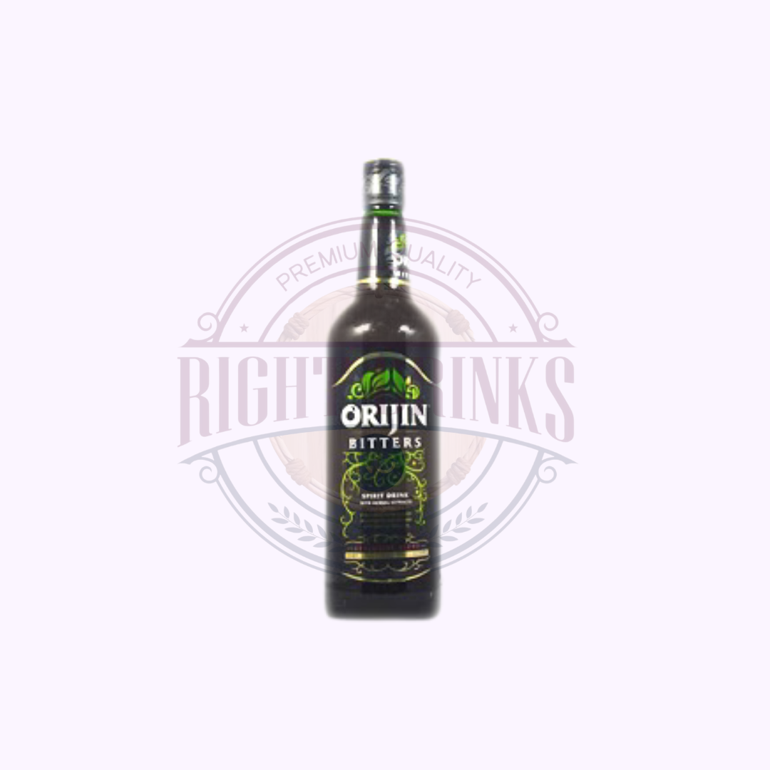 Orijin Bitters bottle with bold herbal branding, Nigerian herbal alcoholic bitters