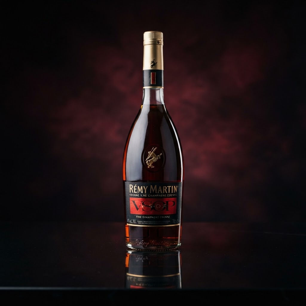 Rémy Martin VSOP cognac bottle with centaur logo, amber liquid