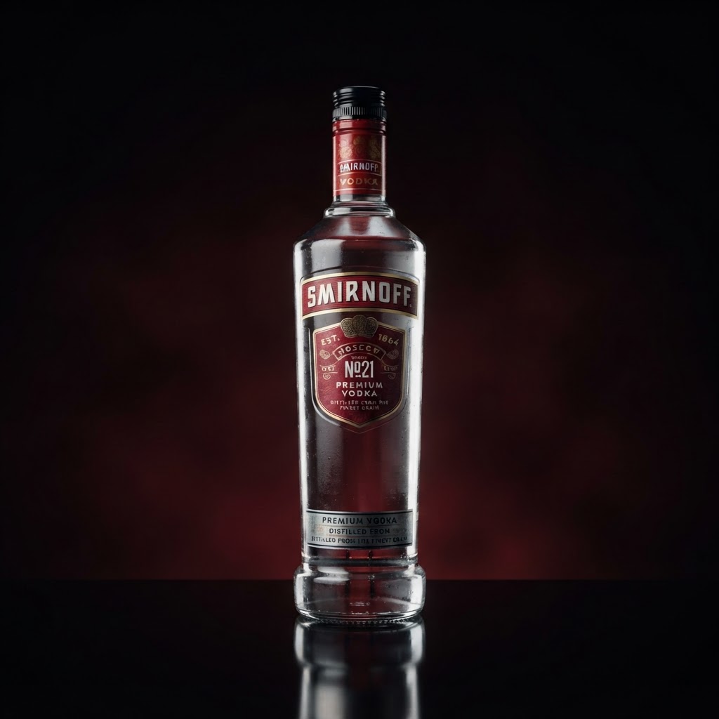Smirnoff No.21 vodka bottle with iconic red label